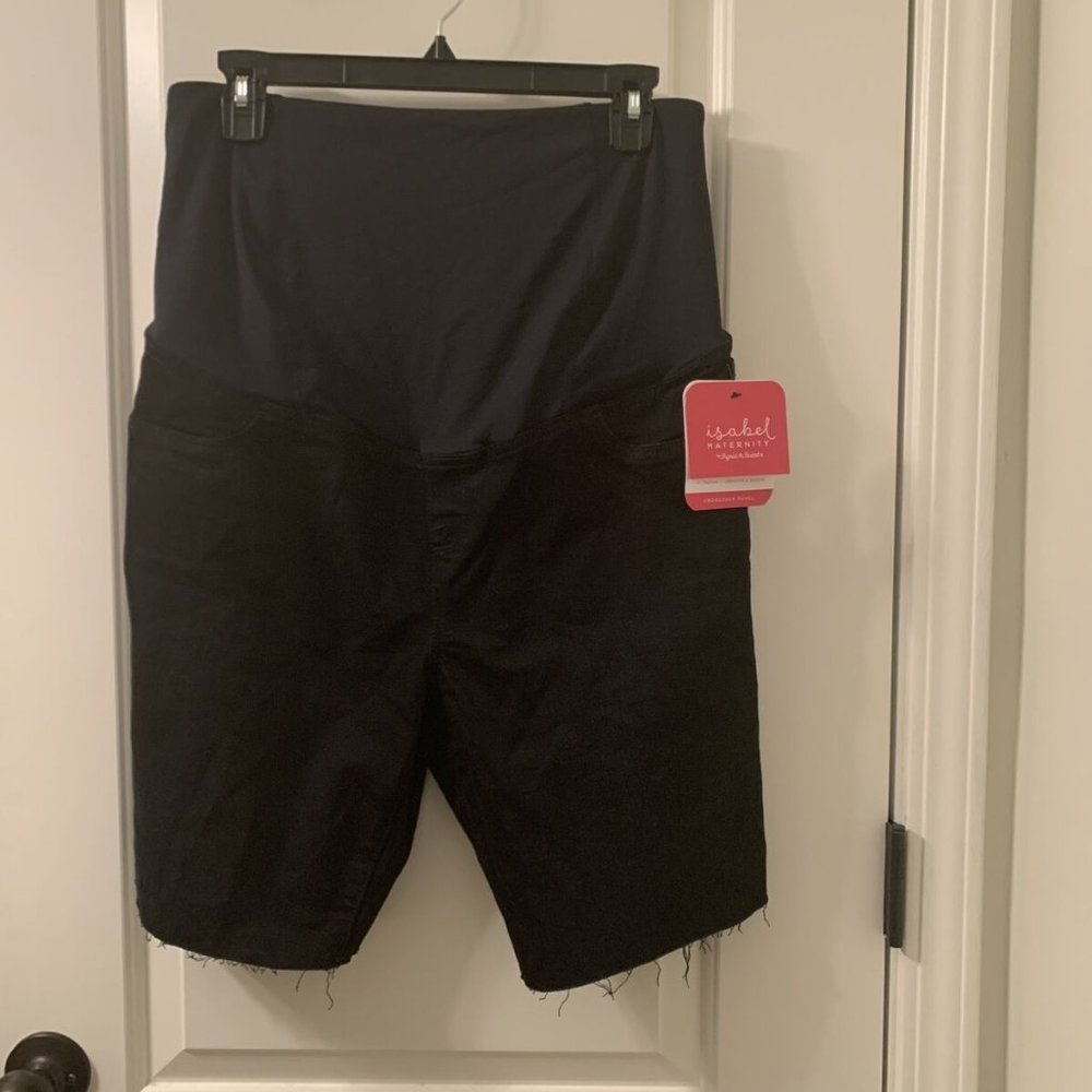 Isabel Maternity Womens Crossover Panel Black Denim Shorts